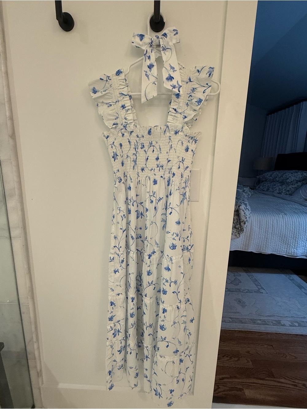 Hill House White and Blue Maxi Dress with Matching SOLD OUT Bow
